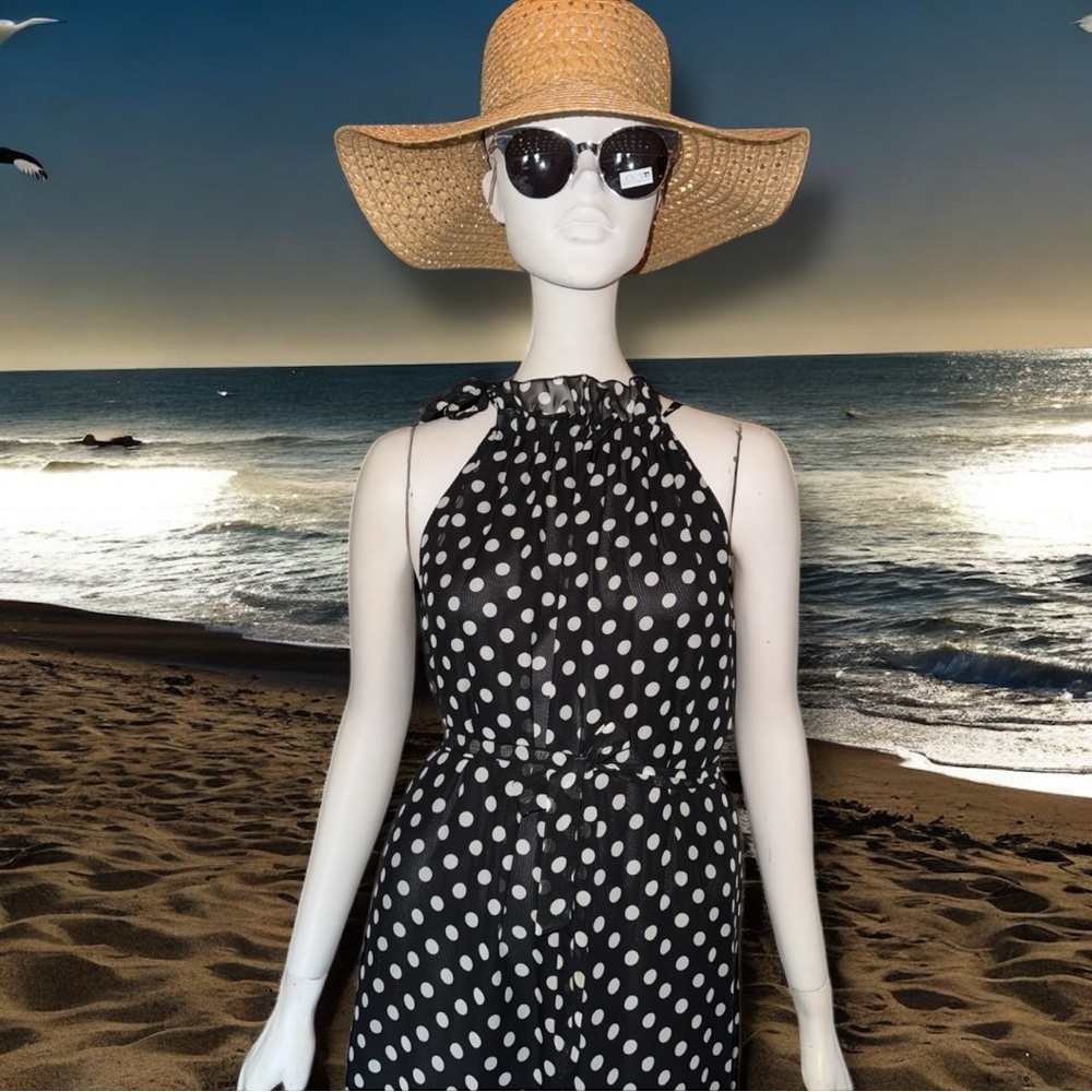 Cheng Xin NWT Dress Black White Polka Dot Halter Neck Maxi Resortwear Size XXL - Picture 5 of 16